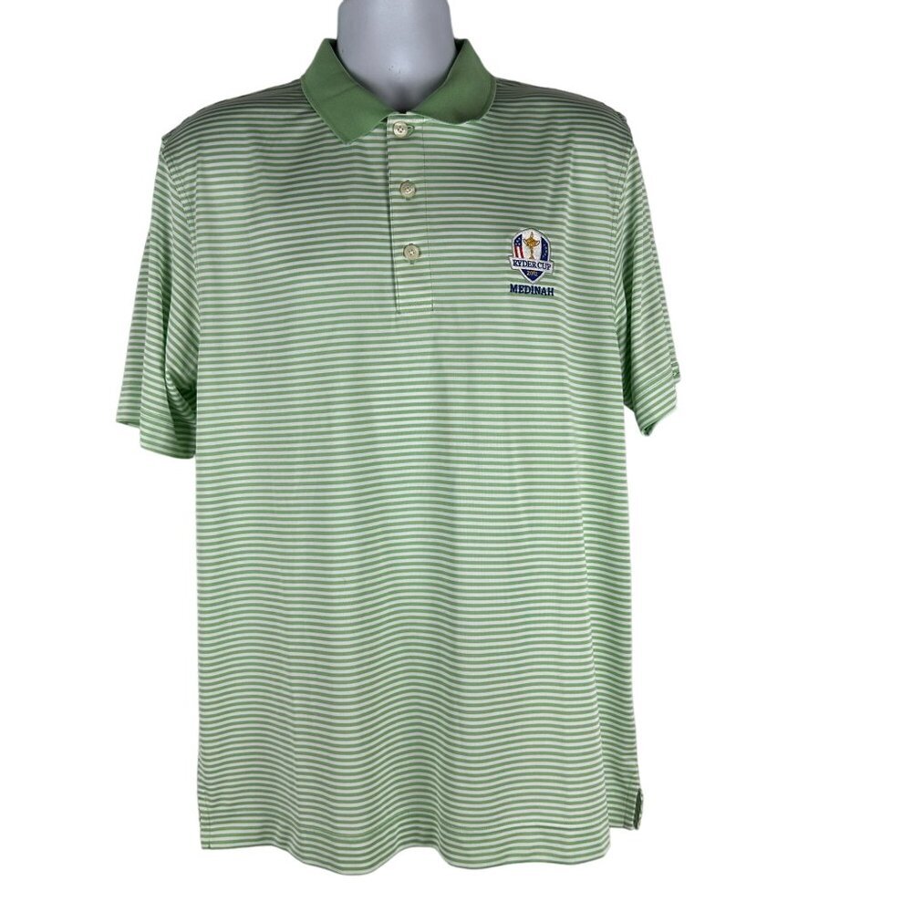 Cutter & Buck Mens Ryder Cup 2012 Medinah Polo Shirt SIze L Green Striped